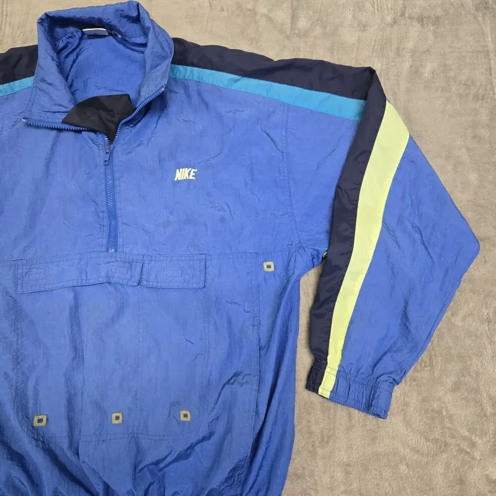 Vtg 80s Nike Windbreaker Jacket Men’s Medium Blue Pullover Half Zip Color Block
